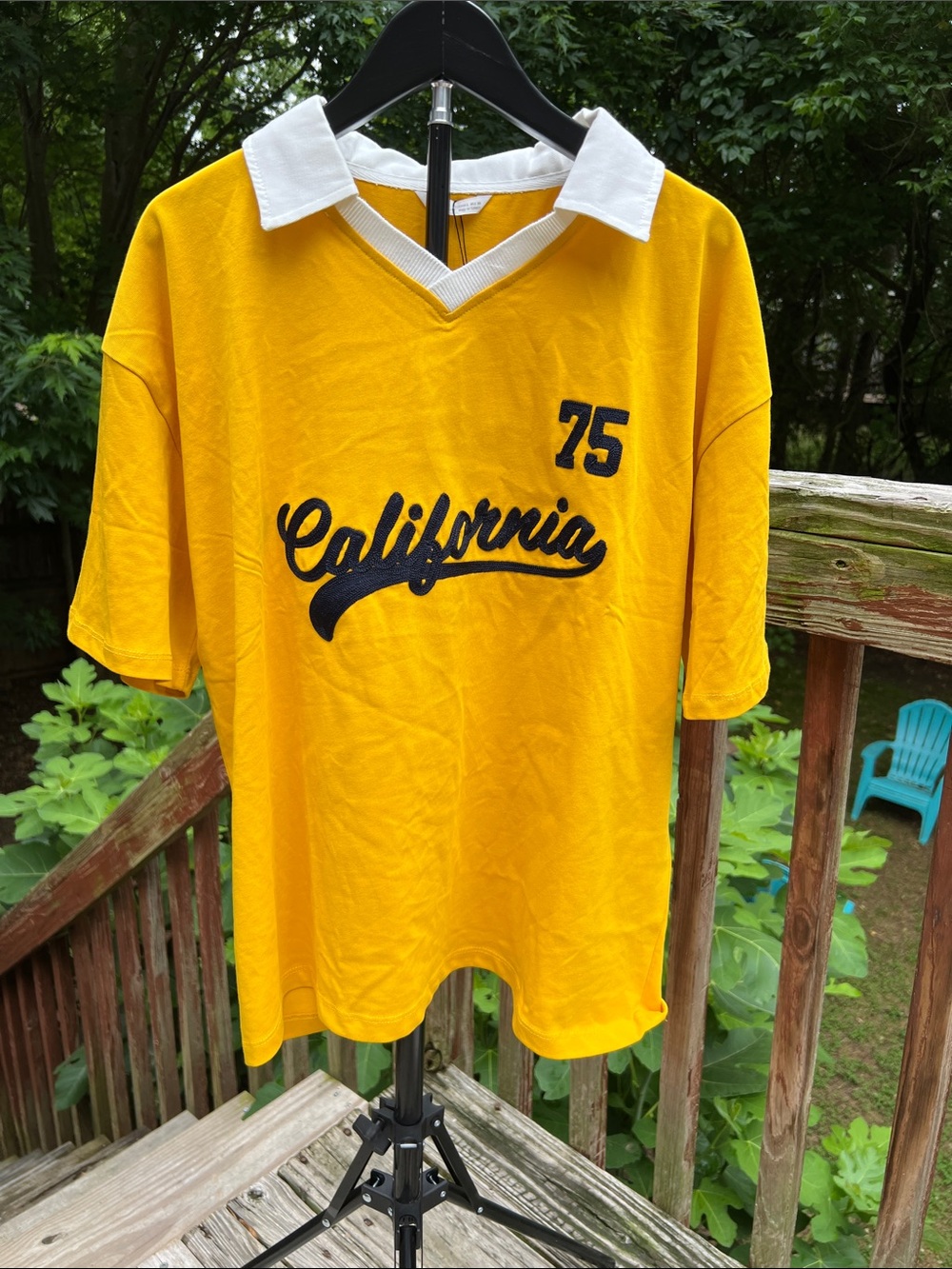 Zara Yellow Polo Top with White Collar Embroidered California 75 NWT